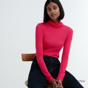 Koszulka Damskie Uniqlo HEATTECH Extra Warm Seamless Ribbed Turtleneck Long-Sleeve Różowe,Uniqlo Polska | J876010