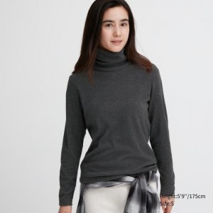 Koszulka Damskie Uniqlo HEATTECH Fleece Turtleneck Long-Sleeve Szare,Uniqlo Polska | P215823