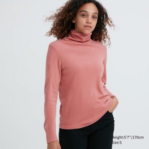 Koszulka Damskie Uniqlo HEATTECH Fleece Turtleneck Long-Sleeve Różowe,Uniqlo Polska | D761733