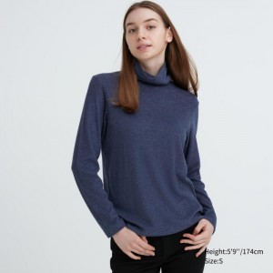 Koszulka Damskie Uniqlo HEATTECH Fleece Turtleneck Long-Sleeve Niebieskie,Uniqlo Polska | E798583