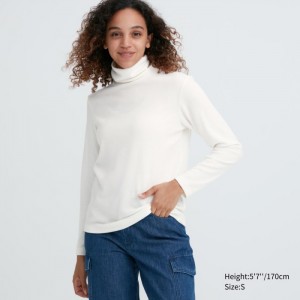 Koszulka Damskie Uniqlo HEATTECH Fleece Turtleneck Long-Sleeve (2022 Edition) Białe,Uniqlo Polska | N239599