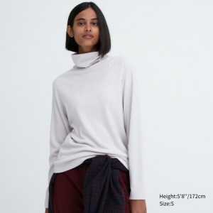 Koszulka Damskie Uniqlo HEATTECH Fleece Turtleneck Long-Sleeve (2022 Edition) Głęboka Szare,Uniqlo Polska | P228780