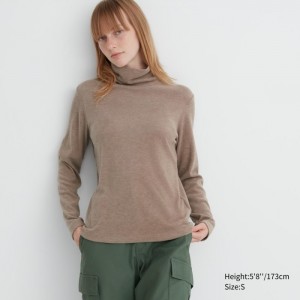 Koszulka Damskie Uniqlo HEATTECH Fleece Turtleneck Long-Sleeve (2022 Edition) Beżowe,Uniqlo Polska | V228513