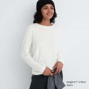 Koszulka Damskie Uniqlo HEATTECH Fleece Crew Neck Long-Sleeve Białe,Uniqlo Polska | R424506