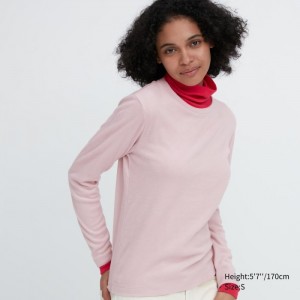 Koszulka Damskie Uniqlo HEATTECH Fleece Crew Neck Long-Sleeve Różowe,Uniqlo Polska | Y772135