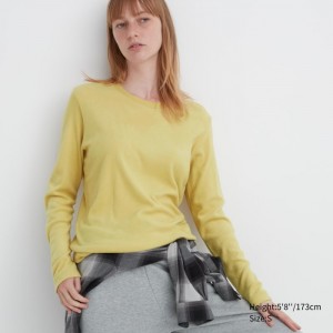 Koszulka Damskie Uniqlo HEATTECH Fleece Crew Neck Long-Sleeve Żółte,Uniqlo Polska | V273322