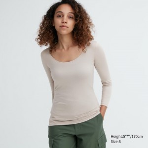 Koszulka Damskie Uniqlo HEATTECH Scoop Neck Long-Sleeve Głęboka Szare,Uniqlo Polska | V278487