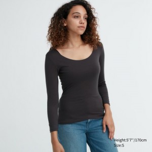 Koszulka Damskie Uniqlo HEATTECH Scoop Neck Long-Sleeve Ciemny Szare,Uniqlo Polska | Q316541