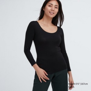 Koszulka Damskie Uniqlo HEATTECH Scoop Neck Long-Sleeve Czarne,Uniqlo Polska | H323235