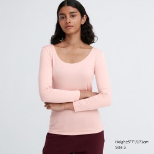 Koszulka Damskie Uniqlo HEATTECH Scoop Neck Long-Sleeve Różowe,Uniqlo Polska | Z820605