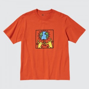 Koszulka Damskie Uniqlo PEACE FOR ALL Short-Sleeve Graphic (Keith Haring) Pomarańczowe,Uniqlo Polska | X461921