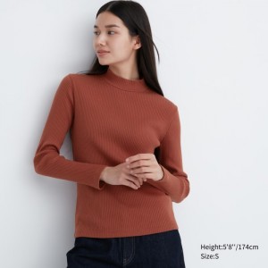 Koszulka Damskie Uniqlo Ribbed High Neck Long-Sleeve Ciemny Pomarańczowe,Uniqlo Polska | S910071