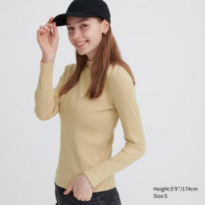 Koszulka Damskie Uniqlo Ribbed High Neck Long-Sleeve Beżowe,Uniqlo Polska | C839419