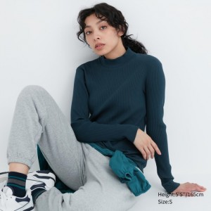Koszulka Damskie Uniqlo Ribbed High Neck Long-Sleeve Ciemny Zielone,Uniqlo Polska | R627999