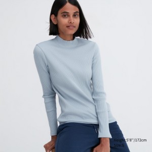 Koszulka Damskie Uniqlo Ribbed High Neck Long-Sleeve Niebieskie,Uniqlo Polska | U662478