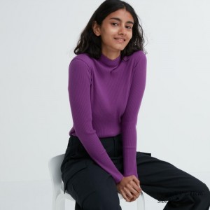 Koszulka Damskie Uniqlo Ribbed High Neck Long-Sleeve Fioletowe,Uniqlo Polska | C614447