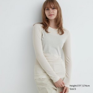 Koszulka Damskie Uniqlo Sheer Jersey Crew Neck Long-Sleeve Białe,Uniqlo Polska | X498469