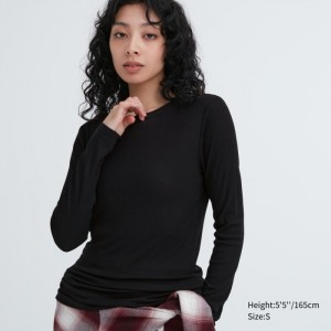 Koszulka Damskie Uniqlo Sheer Jersey Crew Neck Long-Sleeve Czarne,Uniqlo Polska | M522540