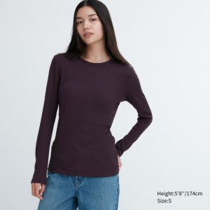 Koszulka Damskie Uniqlo Sheer Jersey Crew Neck Long-Sleeve Wine,Uniqlo Polska | R796288