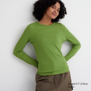 Koszulka Damskie Uniqlo Sheer Jersey Crew Neck Long-Sleeve Zielone,Uniqlo Polska | S857076
