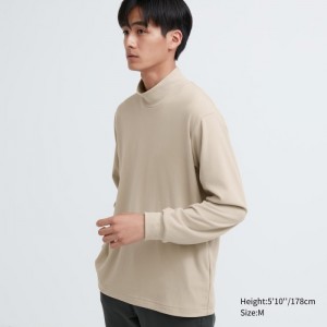 Koszulka Damskie Uniqlo Smooth Fleece Mock Neck Long-Sleeve Beżowe,Uniqlo Polska | S322377