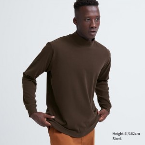 Koszulka Damskie Uniqlo Smooth Fleece Mock Neck Long-Sleeve Ciemny Brązowe,Uniqlo Polska | C543293