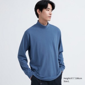 Koszulka Damskie Uniqlo Smooth Fleece Mock Neck Long-Sleeve Niebieskie,Uniqlo Polska | I241641