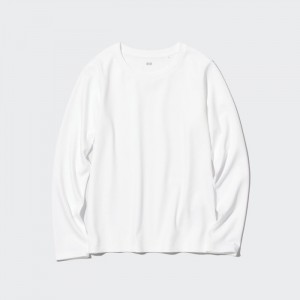 Koszulka Damskie Uniqlo Smooth Stretch Cotton Crew Neck Long-Sleeve Białe,Uniqlo Polska | S565036