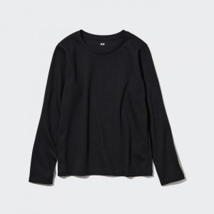 Koszulka Damskie Uniqlo Smooth Stretch Cotton Crew Neck Long-Sleeve Czarne,Uniqlo Polska | K809392