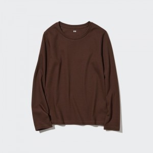 Koszulka Damskie Uniqlo Smooth Stretch Cotton Crew Neck Long-Sleeve Brązowe,Uniqlo Polska | M620663