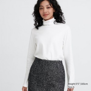 Koszulka Damskie Uniqlo Smooth Stretch Cotton Turtleneck Long-Sleeve Białe,Uniqlo Polska | W051359