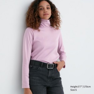 Koszulka Damskie Uniqlo Smooth Stretch Cotton Turtleneck Long-Sleeve Różowe,Uniqlo Polska | W833759