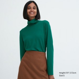 Koszulka Damskie Uniqlo Smooth Stretch Cotton Turtleneck Long-Sleeve Zielone,Uniqlo Polska | Z139731