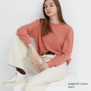 Koszulka Damskie Uniqlo Soft Knitted Fleece Crew Neck Long-Sleeve Głęboka Pomarańczowe,Uniqlo Polska | B778950