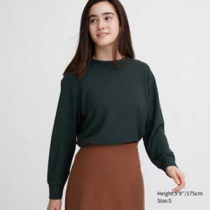 Koszulka Damskie Uniqlo Soft Knitted Fleece Crew Neck Long-Sleeve Ciemny Zielone,Uniqlo Polska | C506384