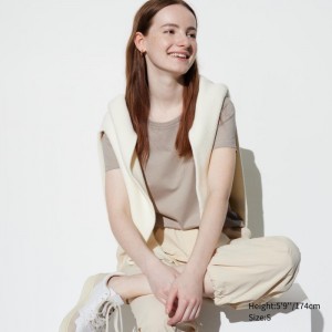 Koszulka Damskie Uniqlo Supima Cotton Crew Neck Short Sleeve Beżowe,Uniqlo Polska | W780523
