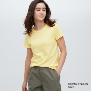 Koszulka Damskie Uniqlo Supima® Cotton Crew Neck Short-Sleeve Żółte,Uniqlo Polska | V513755
