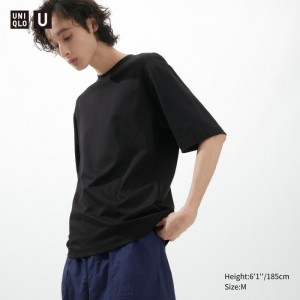 Koszulka Damskie Uniqlo U AIRism Cotton Oversized Crew Neck Half-Sleeve Czarne,Uniqlo Polska | I840126