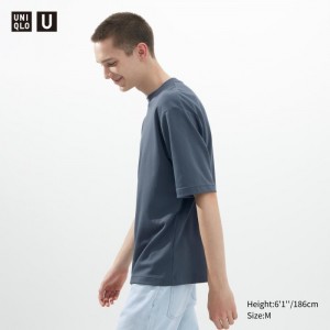 Koszulka Damskie Uniqlo U AIRism Cotton Oversized Crew Neck Half-Sleeve Niebieskie,Uniqlo Polska | D343284