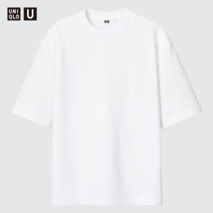 Koszulka Damskie Uniqlo U AIRism Cotton Oversized Crew Neck Half-Sleeve Białe,Uniqlo Polska | Y108647