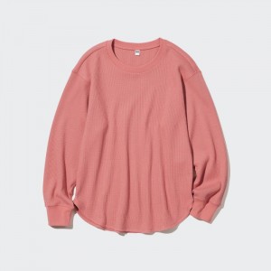 Koszulka Damskie Uniqlo Waffle Crew Neck Long-Sleeve Różowe,Uniqlo Polska | K726659