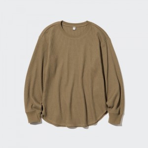 Koszulka Damskie Uniqlo Waffle Crew Neck Long-Sleeve Brązowe,Uniqlo Polska | T722823