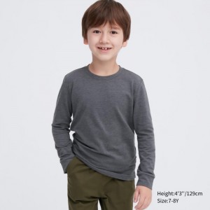 Koszulka Dziecięce Uniqlo HEATTECH Cotton Crew Neck Long-Sleeve (Extra Warm) Ciemny Szare,Uniqlo Polska | U551692