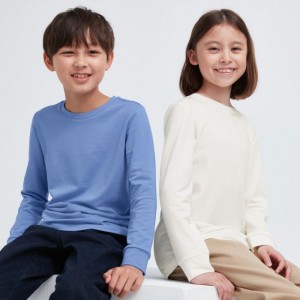 Koszulka Dziecięce Uniqlo HEATTECH Cotton Crew Neck Long-Sleeve (Extra Warm) Niebieskie,Uniqlo Polska | O397365
