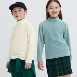 Koszulka Dziecięce Uniqlo Ribbed Fleece High Neck Long-Sleeve Białe,Uniqlo Polska | T745539