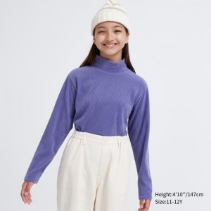 Koszulka Dziecięce Uniqlo Ribbed Fleece High Neck Long-Sleeve Fioletowe,Uniqlo Polska | D126095
