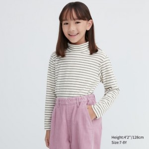 Koszulka Dziecięce Uniqlo Ribbed Fleece Striped High Neck Long-Sleeve Białe,Uniqlo Polska | H803252