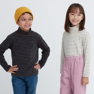 Koszulka Dziecięce Uniqlo Ribbed Fleece Striped High Neck Long-Sleeve Granatowe,Uniqlo Polska | C626755