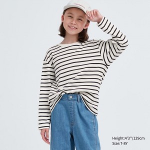 Koszulka Dziecięce Uniqlo Soft Brushed Striped Crew Neck Long-Sleeve Białe,Uniqlo Polska | R035626