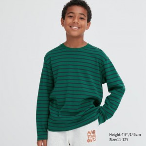 Koszulka Dziecięce Uniqlo Soft Brushed Striped Crew Neck Long-Sleeve Zielone,Uniqlo Polska | Z747895